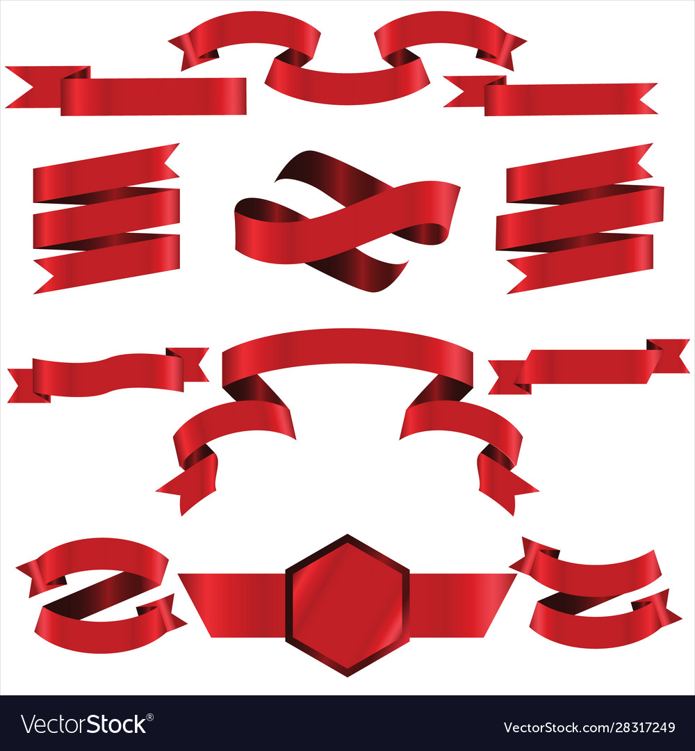 Red ribbon set in isolated for celebration Vector Image