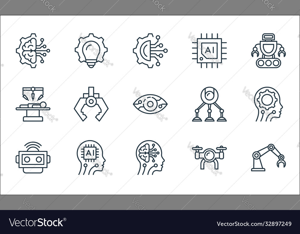 Robotics line icons linear set quality vector image Robotics line icons linear set quality