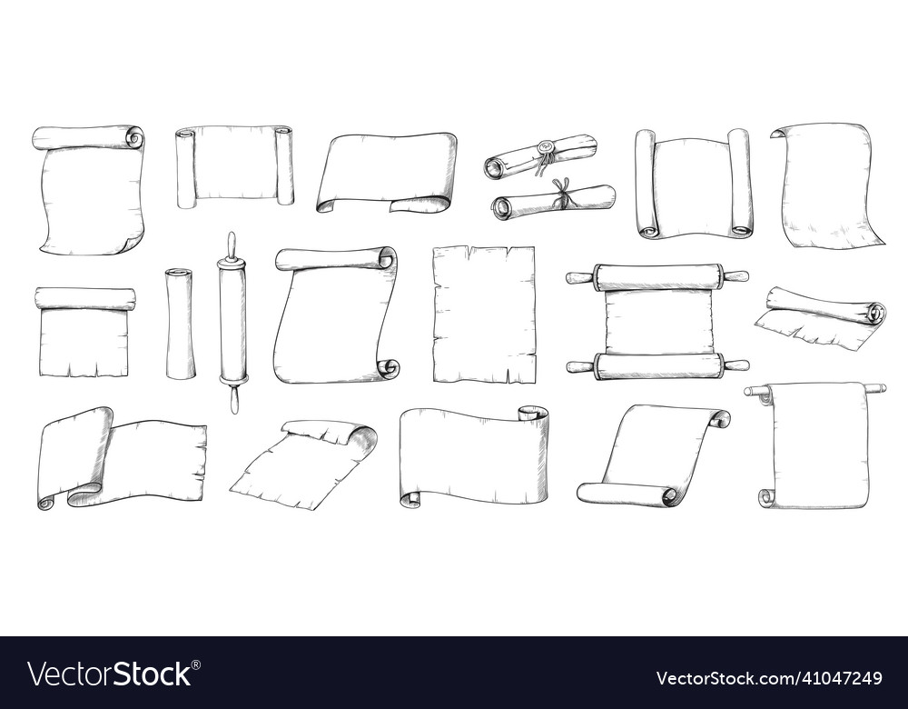 Scroll Paper Sketch Ancient Parchment Roll Vector Image