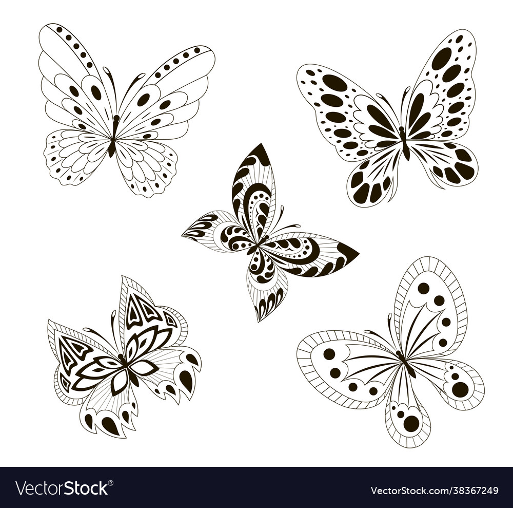 Set black white butterflies a tattoo