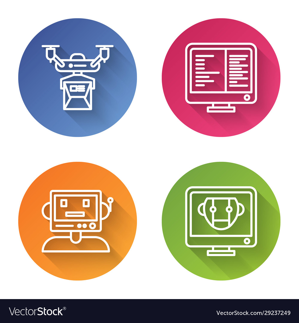 Set line drone delivery concept computer monitor vector image Set line drone delivery concept computer monitor