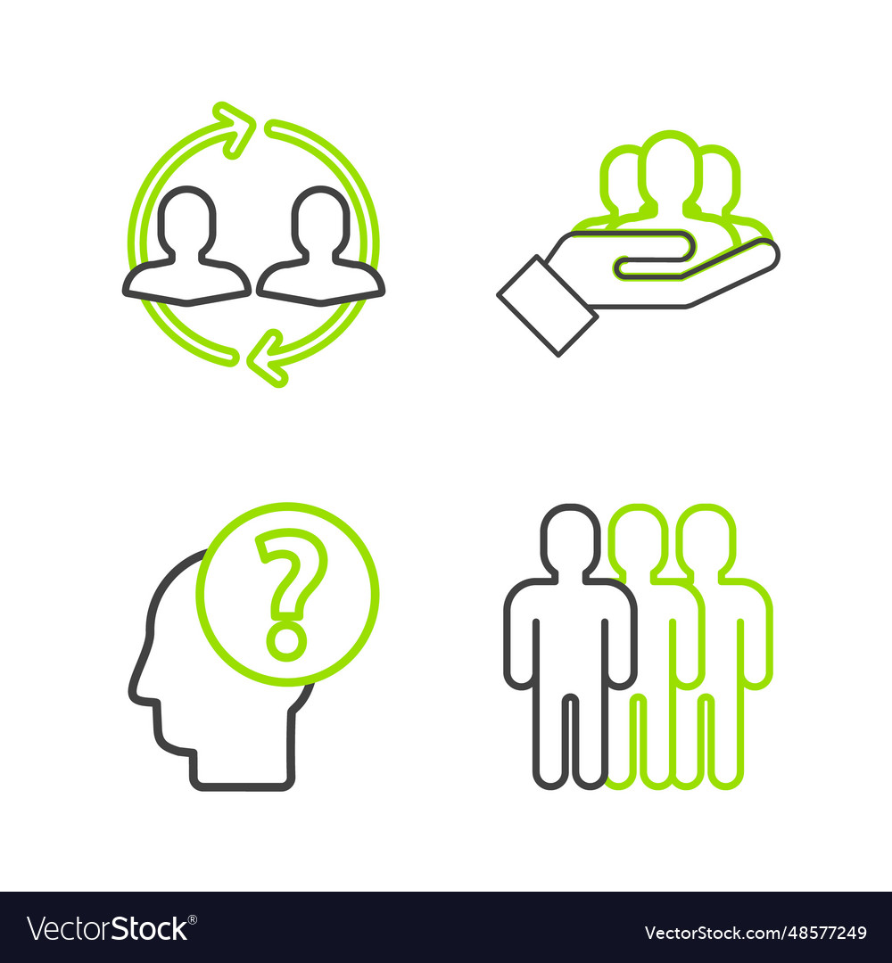 Set line users group human head with question vector image Set line users group human head with question
