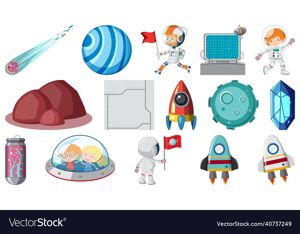Set of isolated fantasy space game objects vector image Set of isolated fantasy space game objects