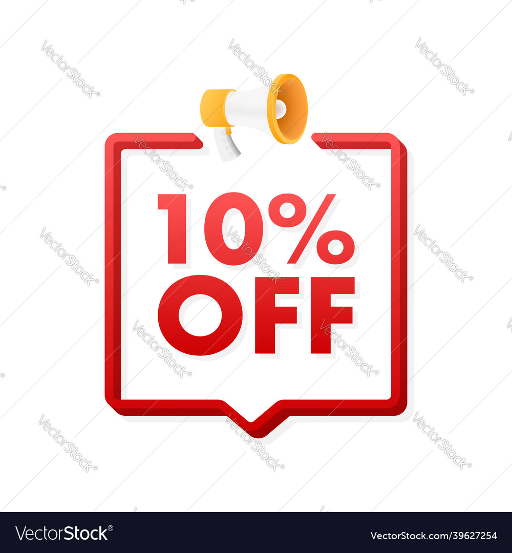 10 Prozent Rabatt Rabatt-Banner mit Megaphon vector image 10 Prozent Rabatt Rabatt-Banner mit Megaphon