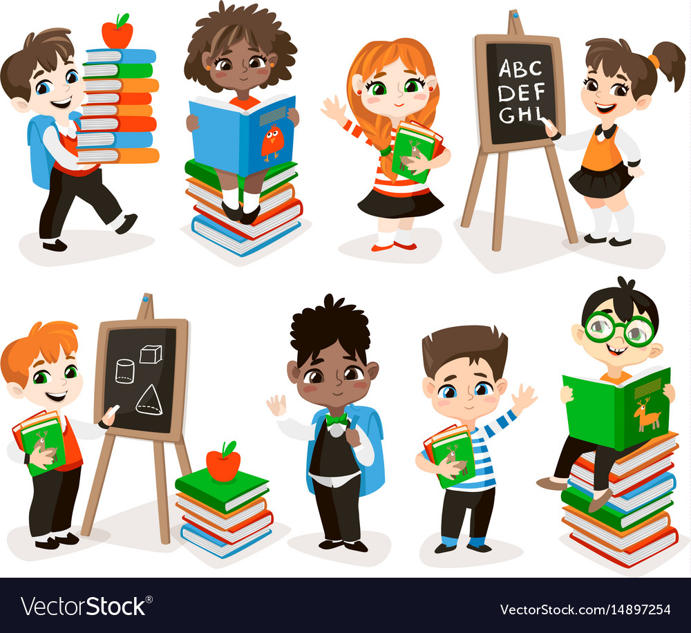 Back to school set with pupils Royalty Free Vector Image