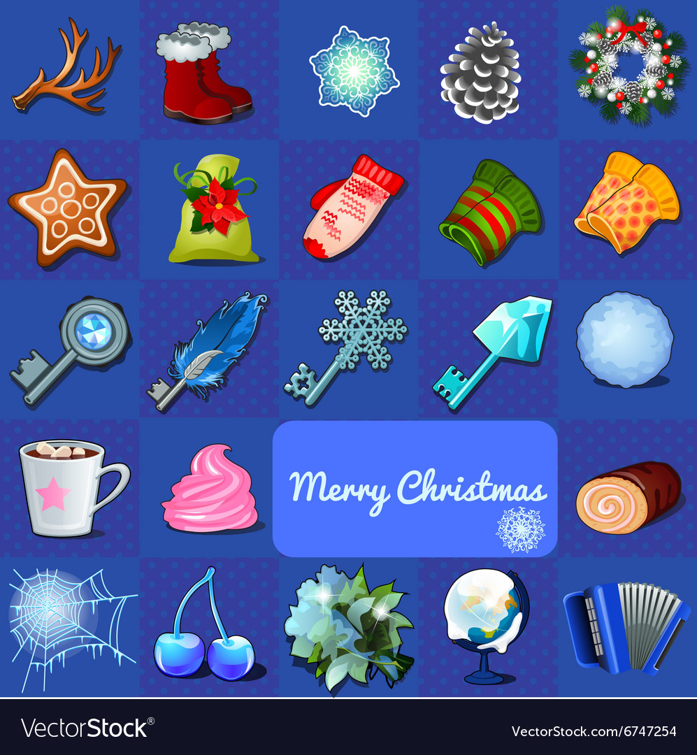 Big christmas set of objects 23 icons Royalty Free Vector