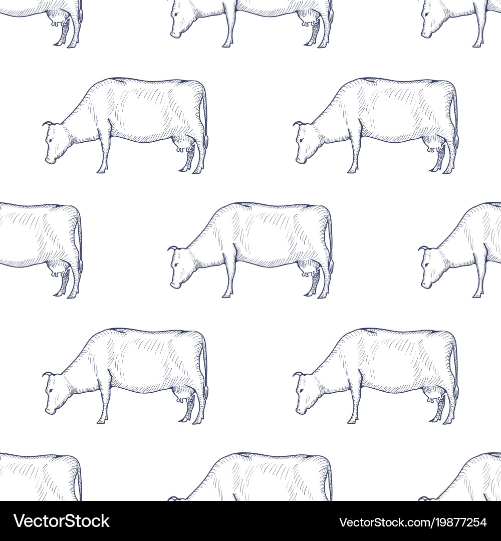 Cow vintage engraved seamless pattern Royalty Free Vector