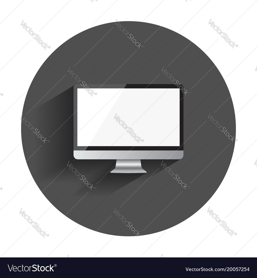 Desktop computer flat icon realistic with long