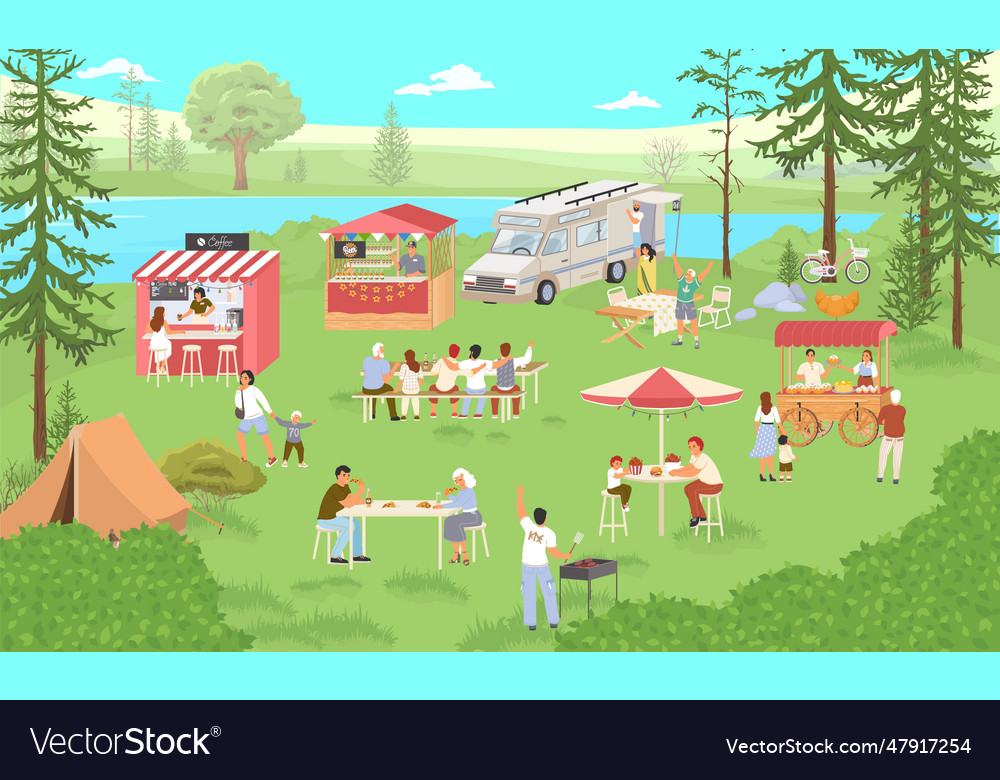 Food festival in forest park Royalty Free Vector Image