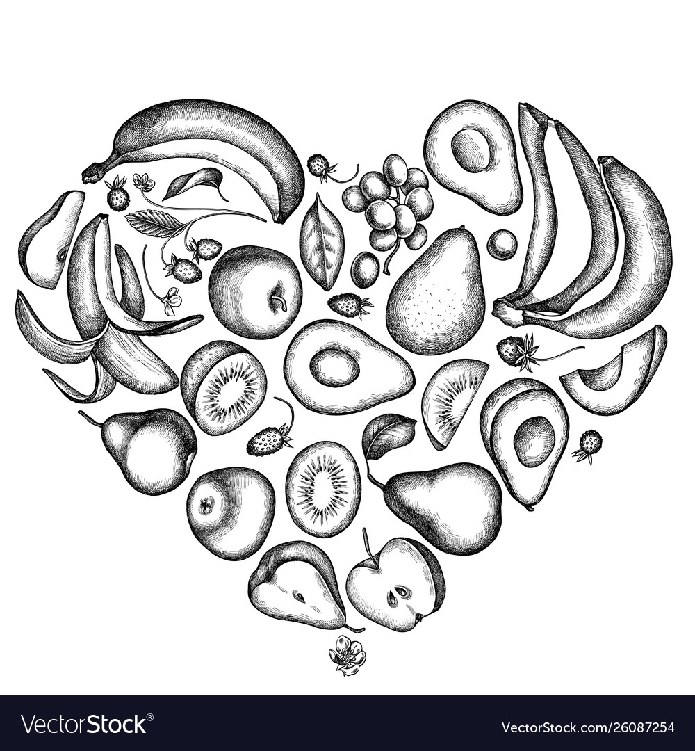 Heart floral design with black and white apples