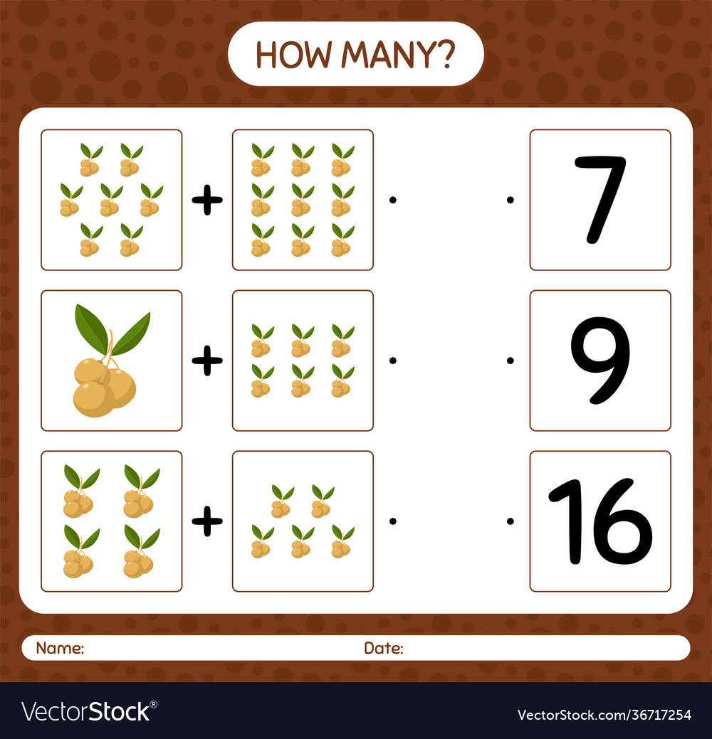 How many counting game with longan worksheet vector image How many counting game with longan worksheet