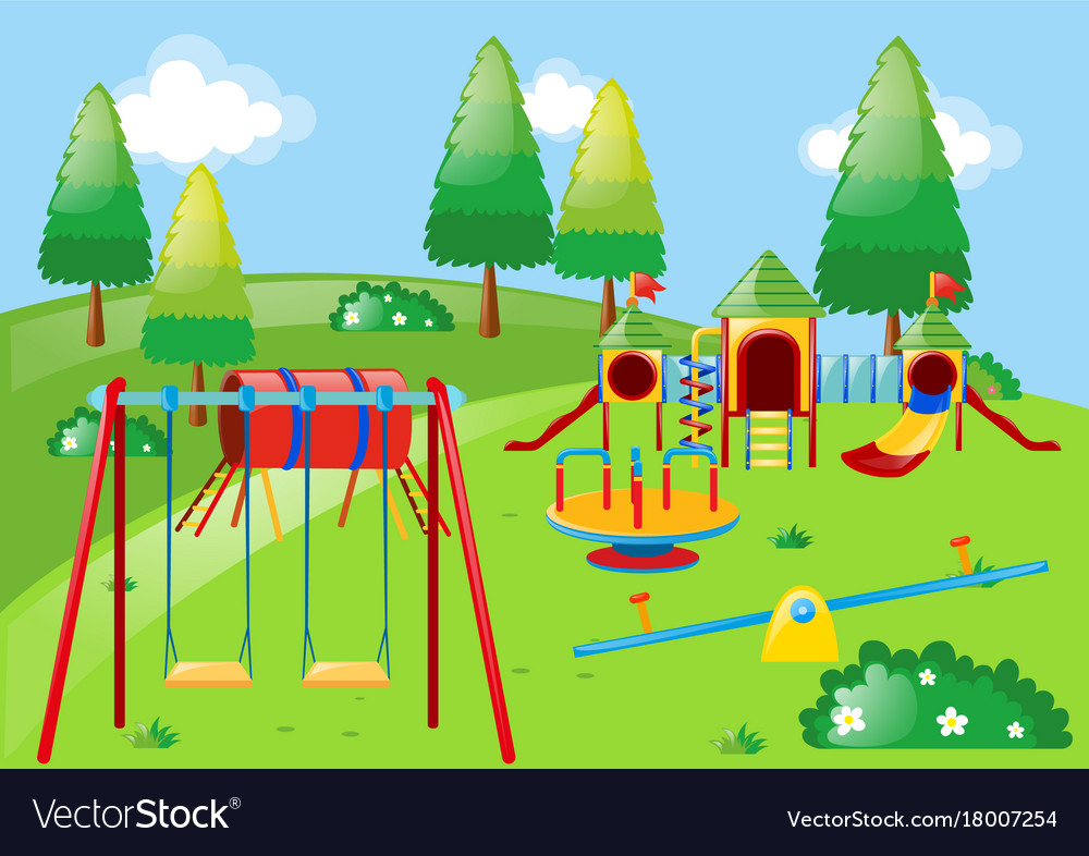 Playground with lots of stations in the park Vector Image