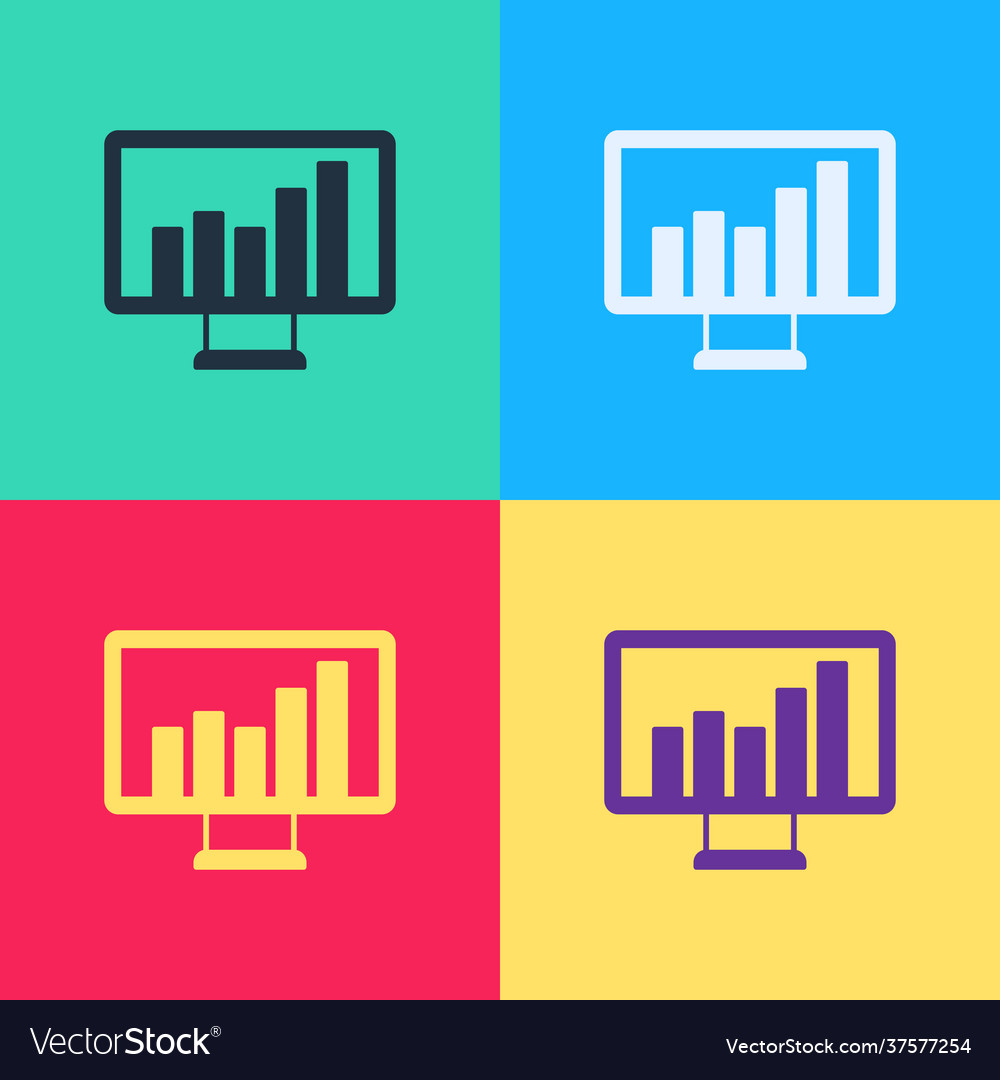 Pop art computer monitor with graph chart icon vector image Pop art computer monitor with graph chart icon