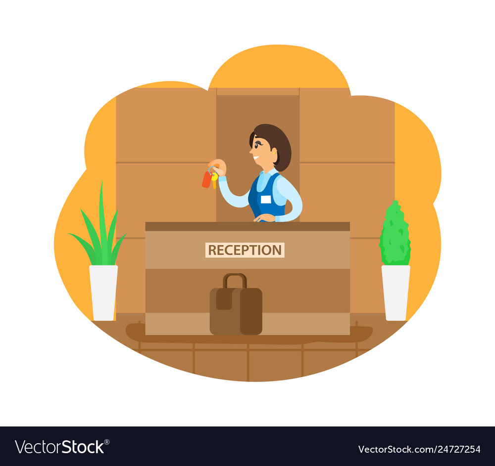 Receptionist with keys on reception isolated Vector Image Receptionist with keys on reception isolated