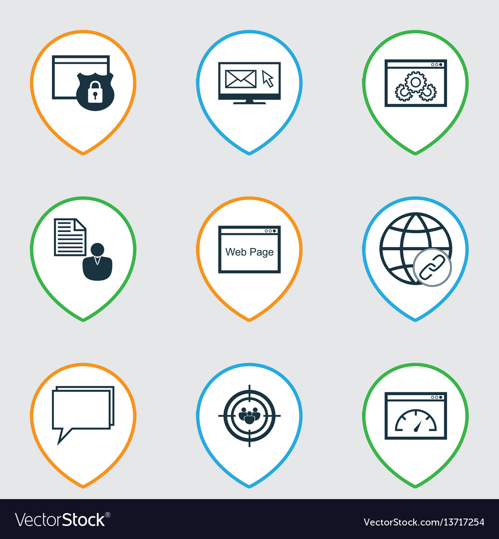 Set of 9 advertising icons includes loading speed vector image Set of 9 advertising icons includes loading speed