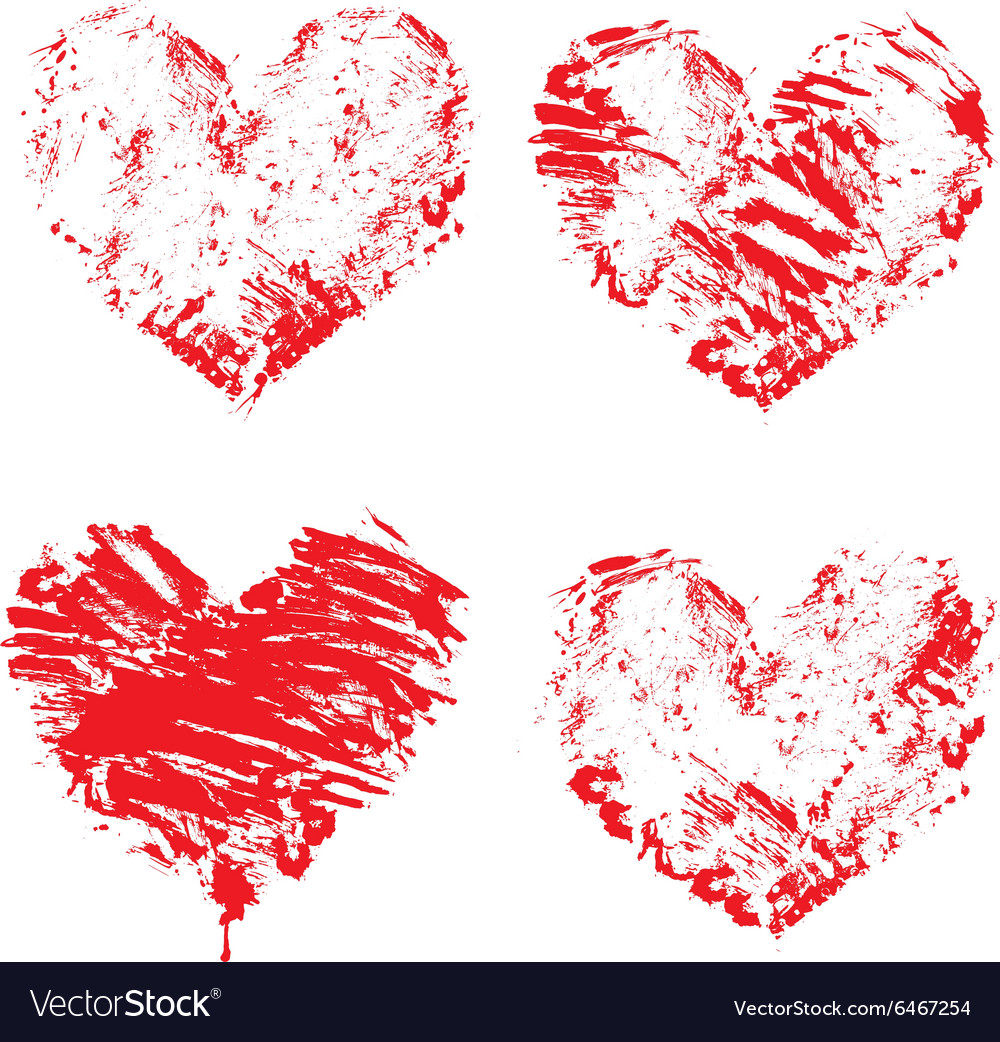 Set of grunge red color figures - hearts