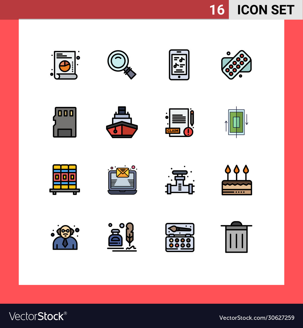 16 universal flat color filled lines set for web