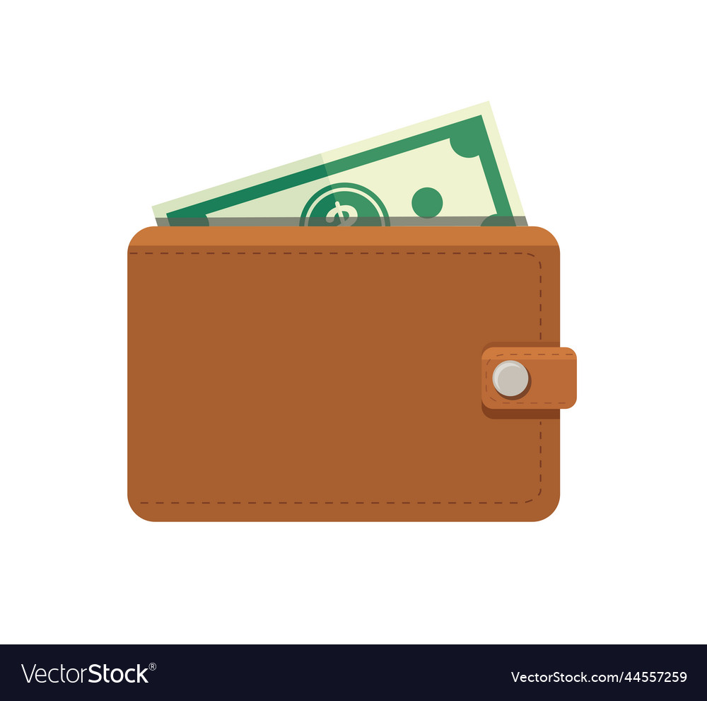 Brown wallet full of green dollars Royalty Free Vector Image