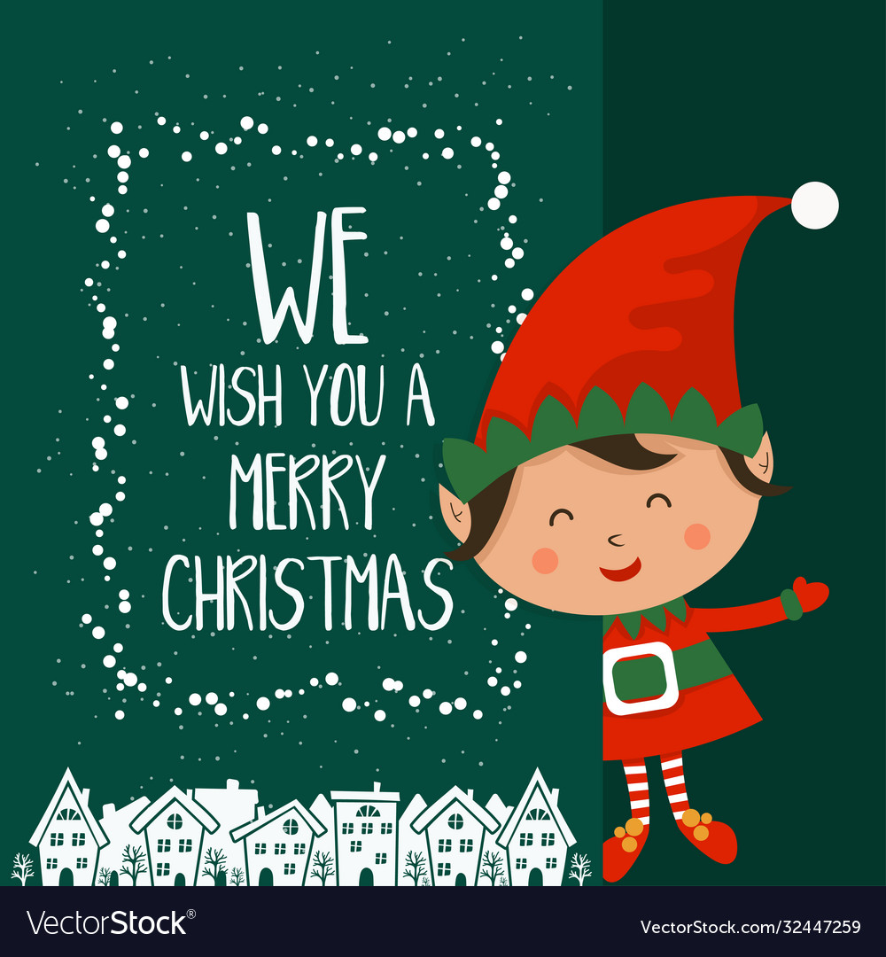 Cartoon for holiday theme with elf on winter