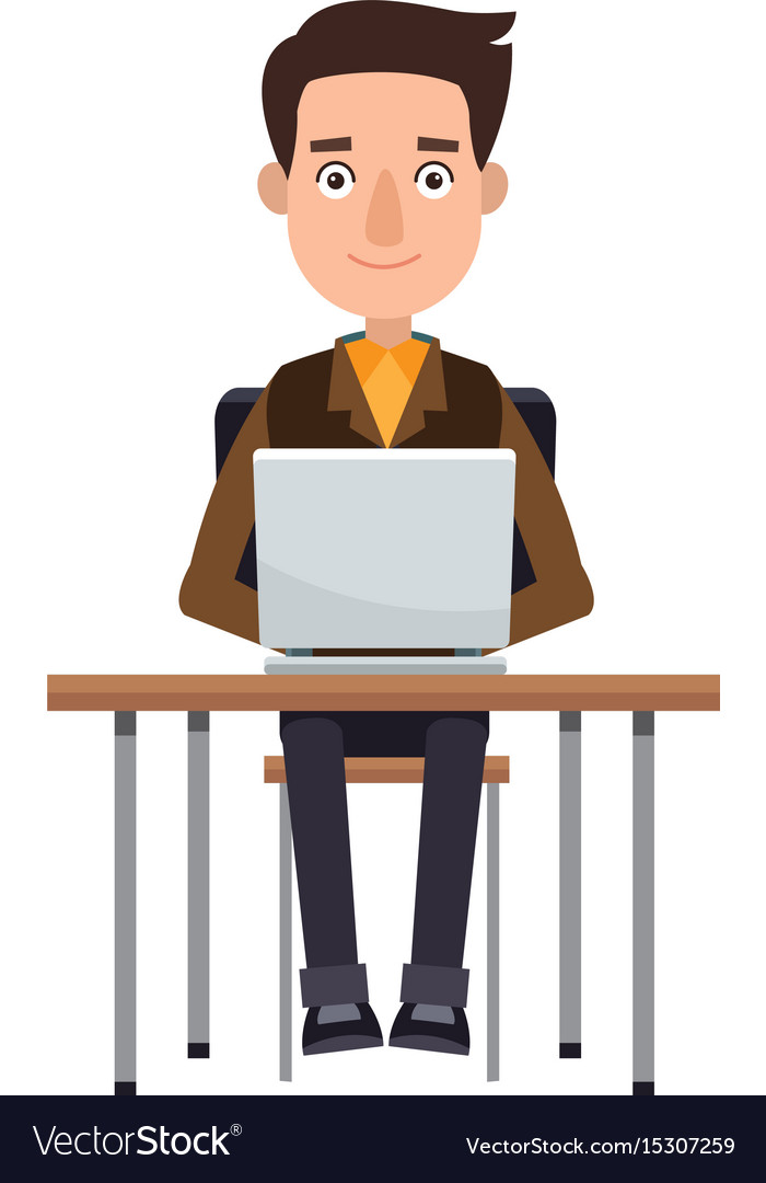 Cartoon young man working laptop sitting image Vector Image