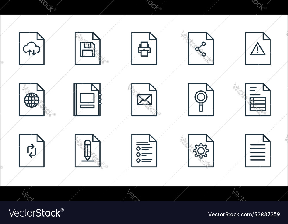 File and document outline line icons linear set vector image File and document outline line icons linear set