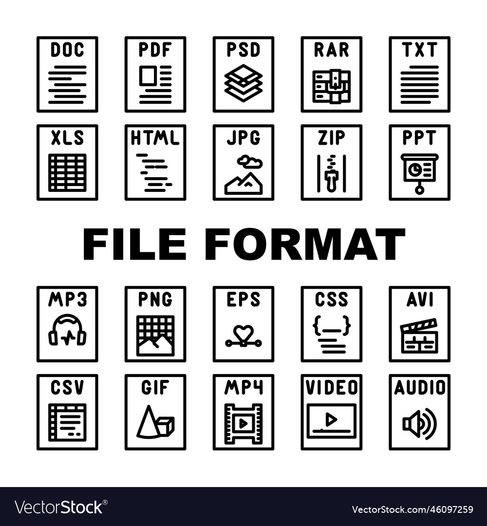 File format document icons set vector image File format document icons set