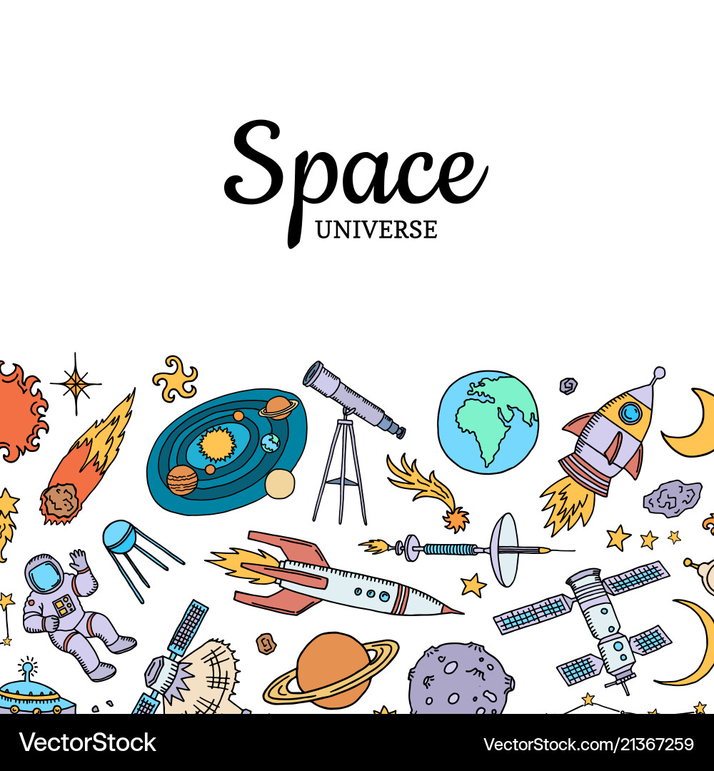Hand drawn space elements background Royalty Free Vector