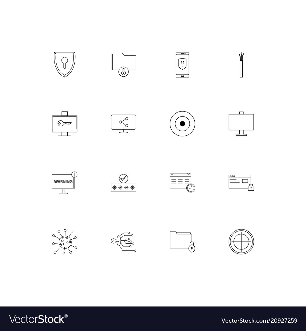 Internet security linear thin icons set outlined