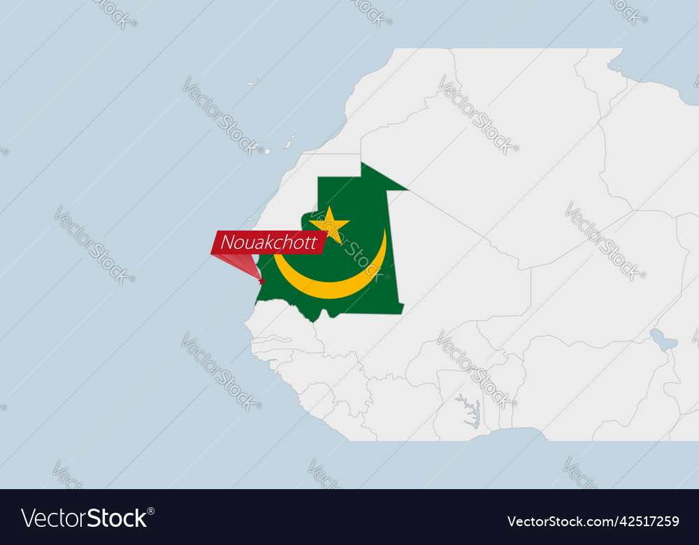 Mauritania map highlighted in flag
