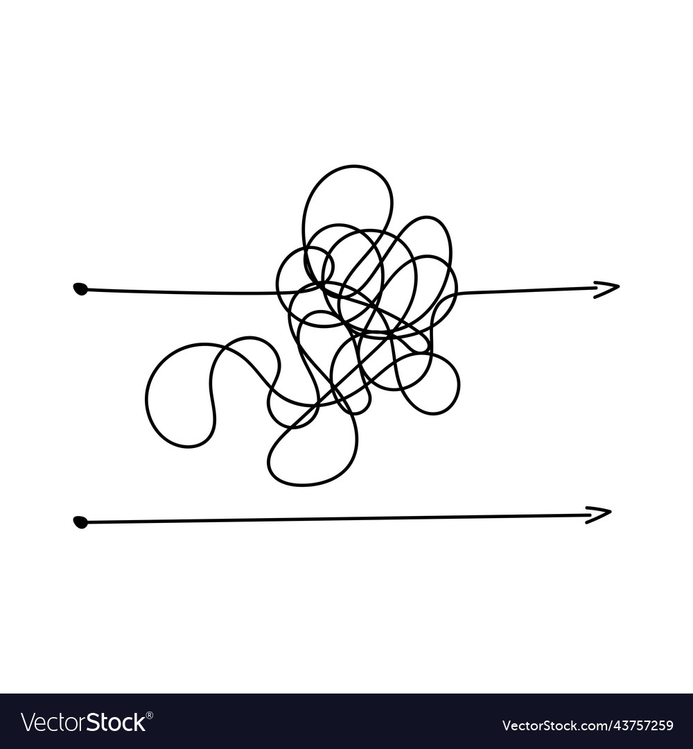 Messy line like hard and easy way flat linear vector image Messy line like hard and easy way flat linear