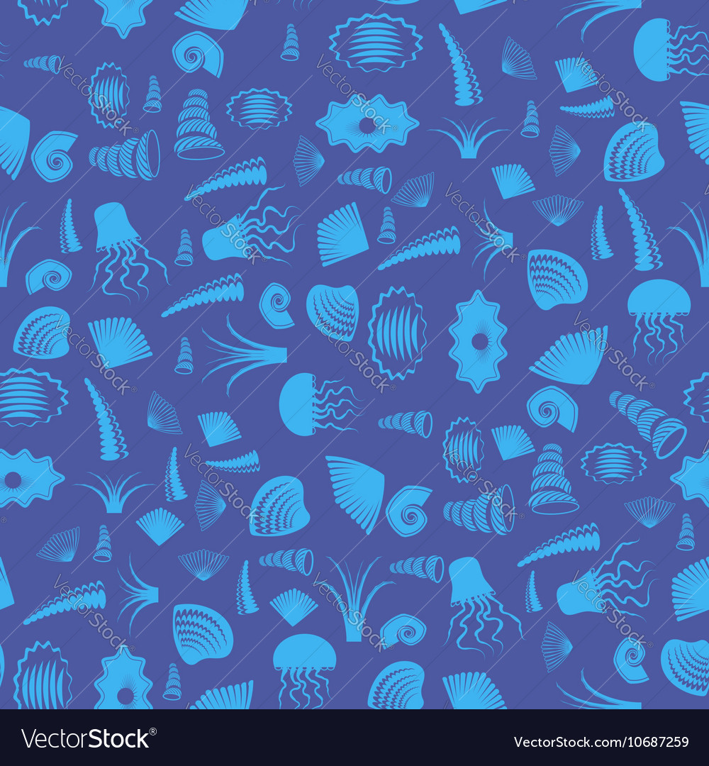 Sea shell seamless pattern jellyfish background