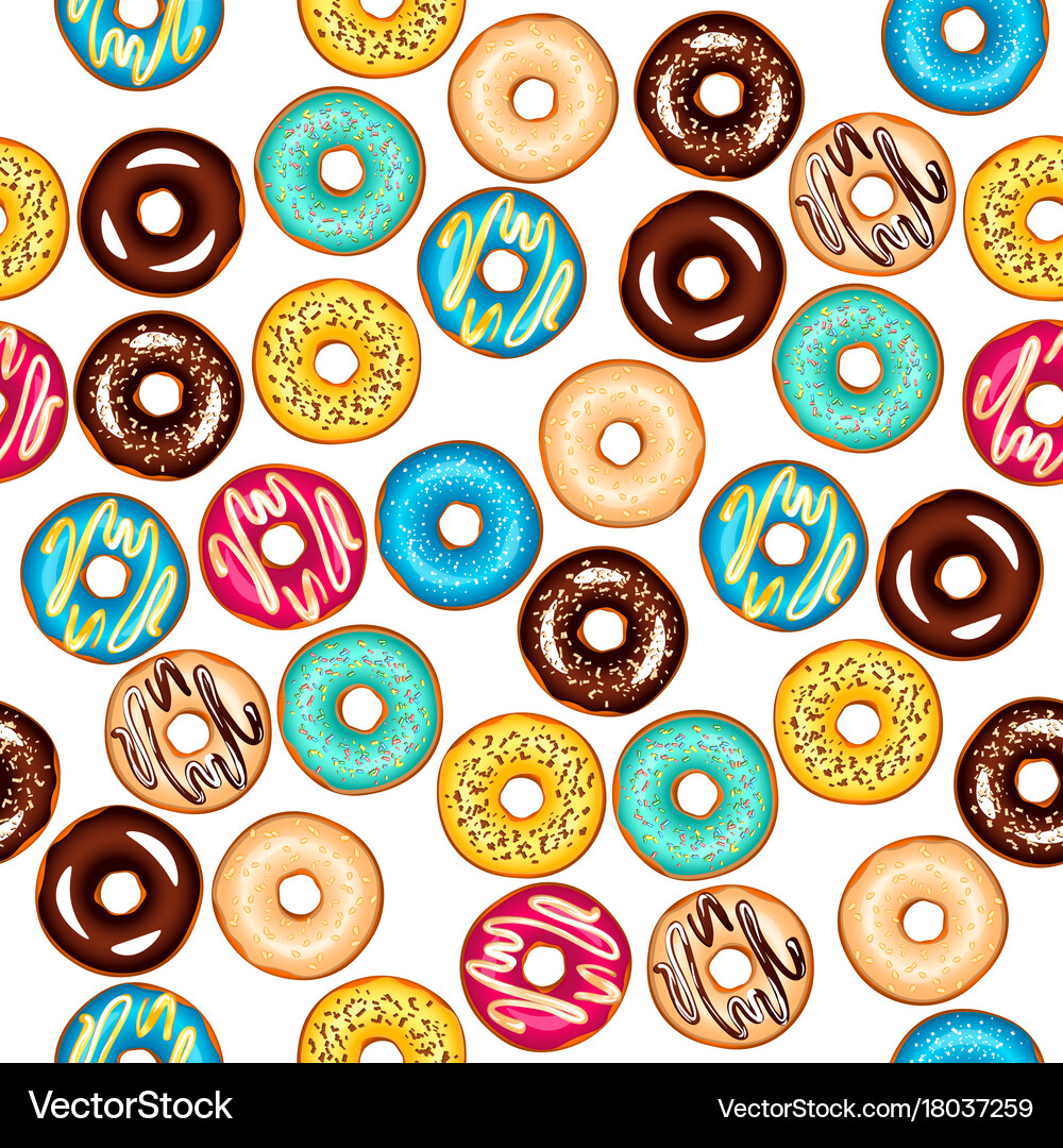 Seamless different pattern with glazed donuts Vector Image