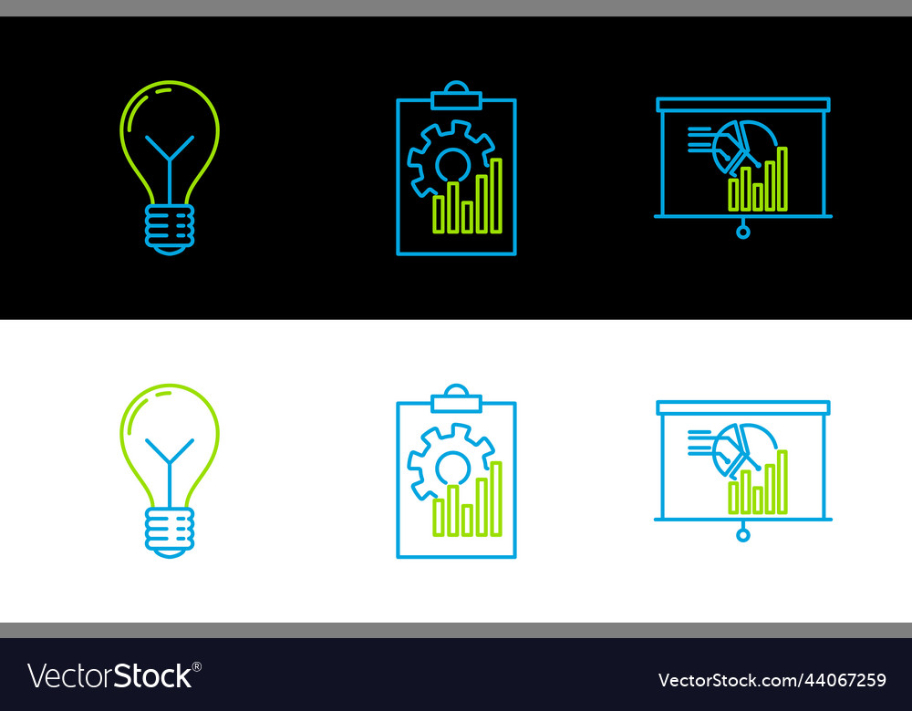 Set line board with graph chart light bulb Vector Image Set line board with graph chart light bulb
