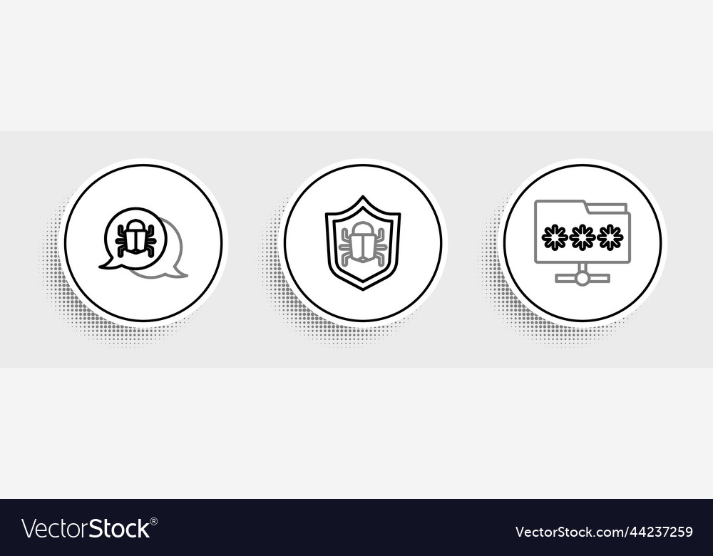 Zeilenordner mit Passwort-System Bug und Icon einstellen vector image Zeilenordner mit Passwort-System Bug und Icon einstellen