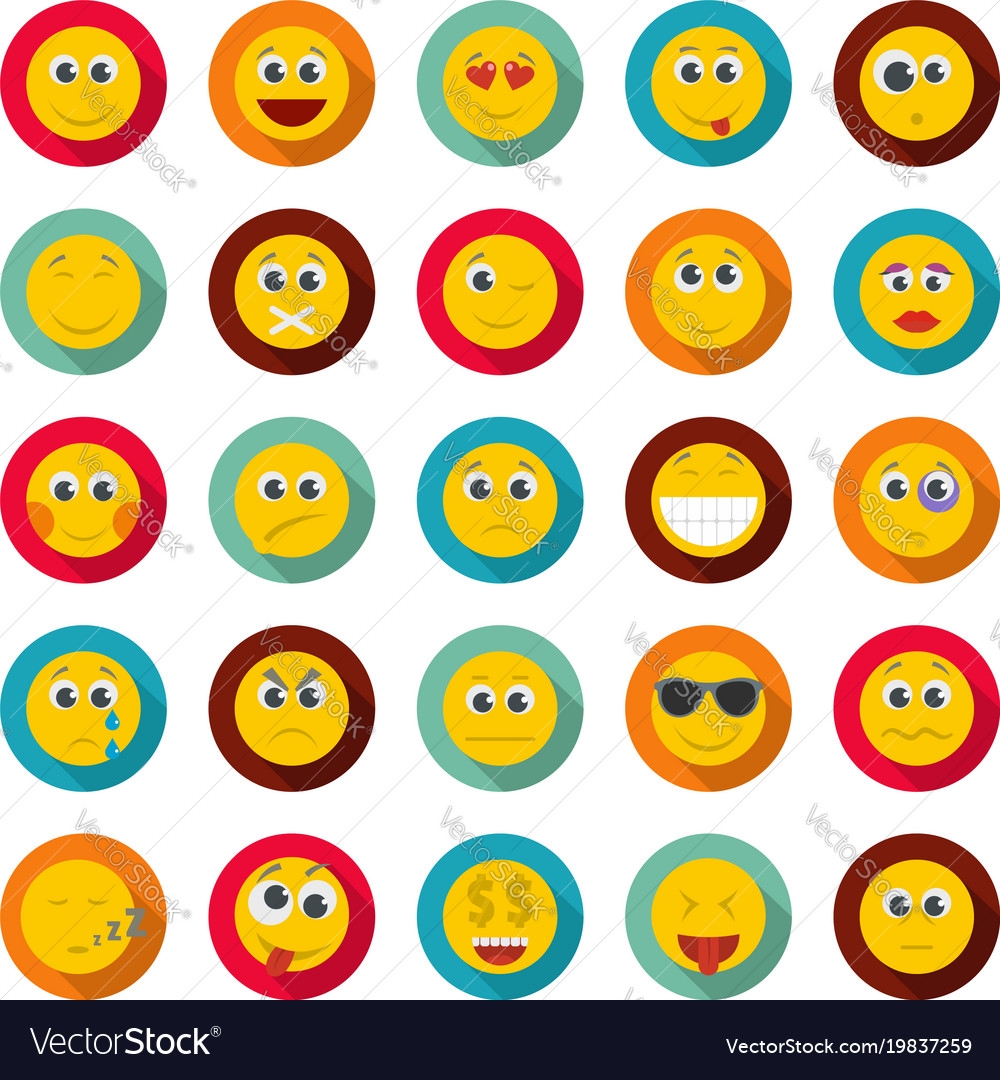 Smile icon set flat style Royalty Free Vector Image