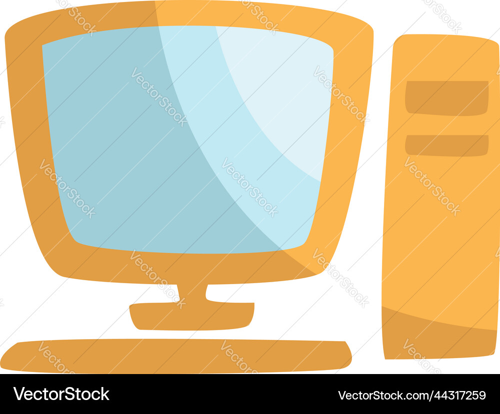 Yellow office computer on a white background Vector Image