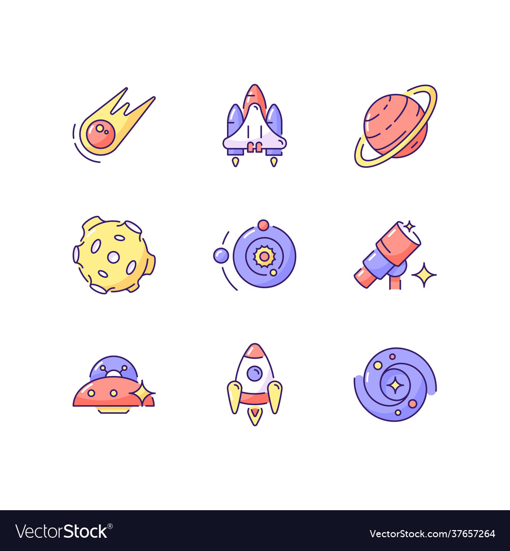 Astronautic rgb color icons set Vector Image Astronautic rgb color icons set