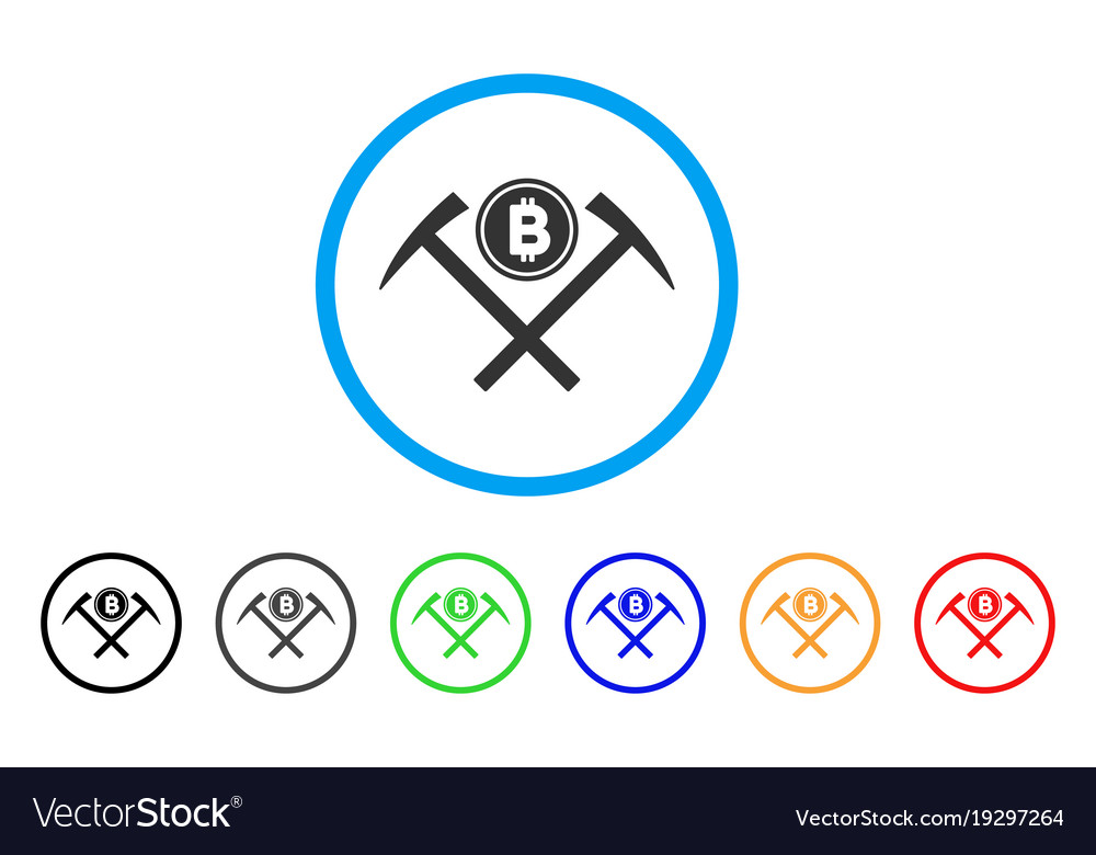 Bitcoin mining hammers rounded icon