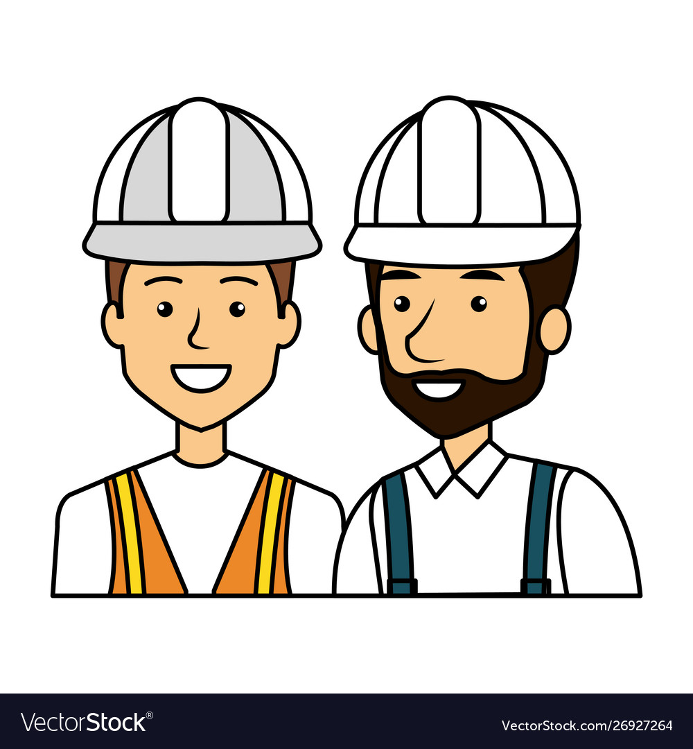 Builders constructors with helmets characters