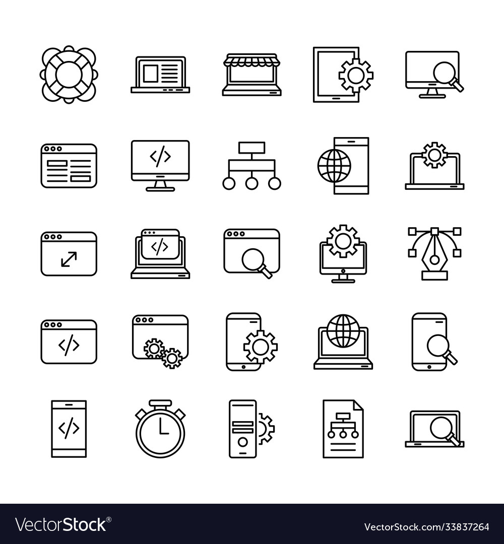 Bundle mockup responsive set line style icons Vector Image Bundle mockup responsive set line style icons