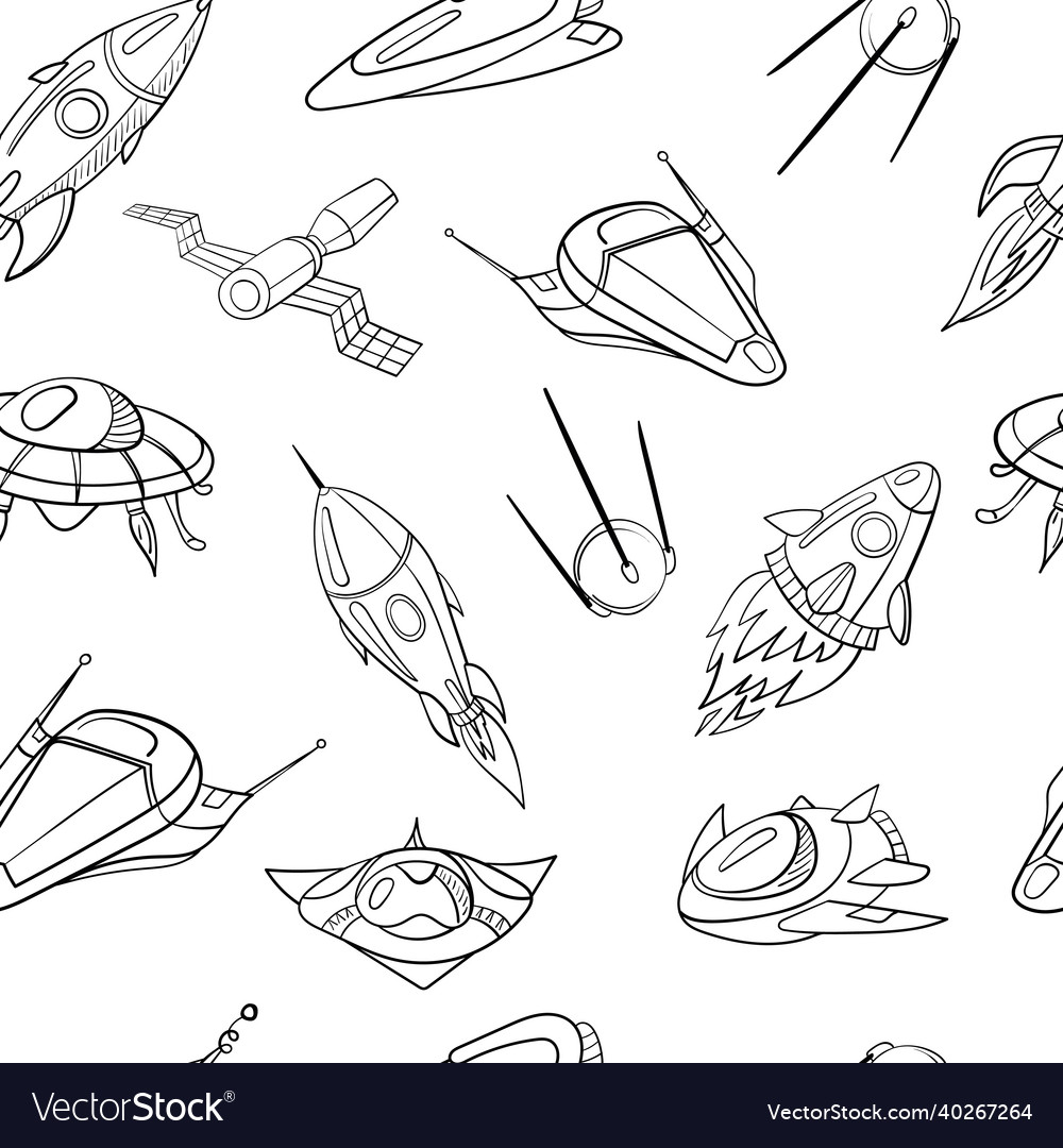 Cartoon black spaceships satellite space