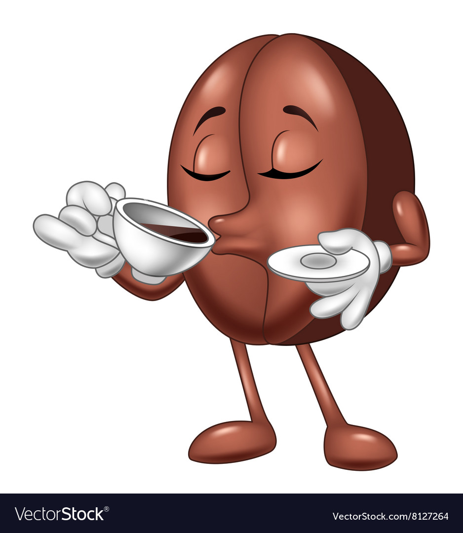 Download Cartoon funny Coffee bean drinking coffee Vector Image