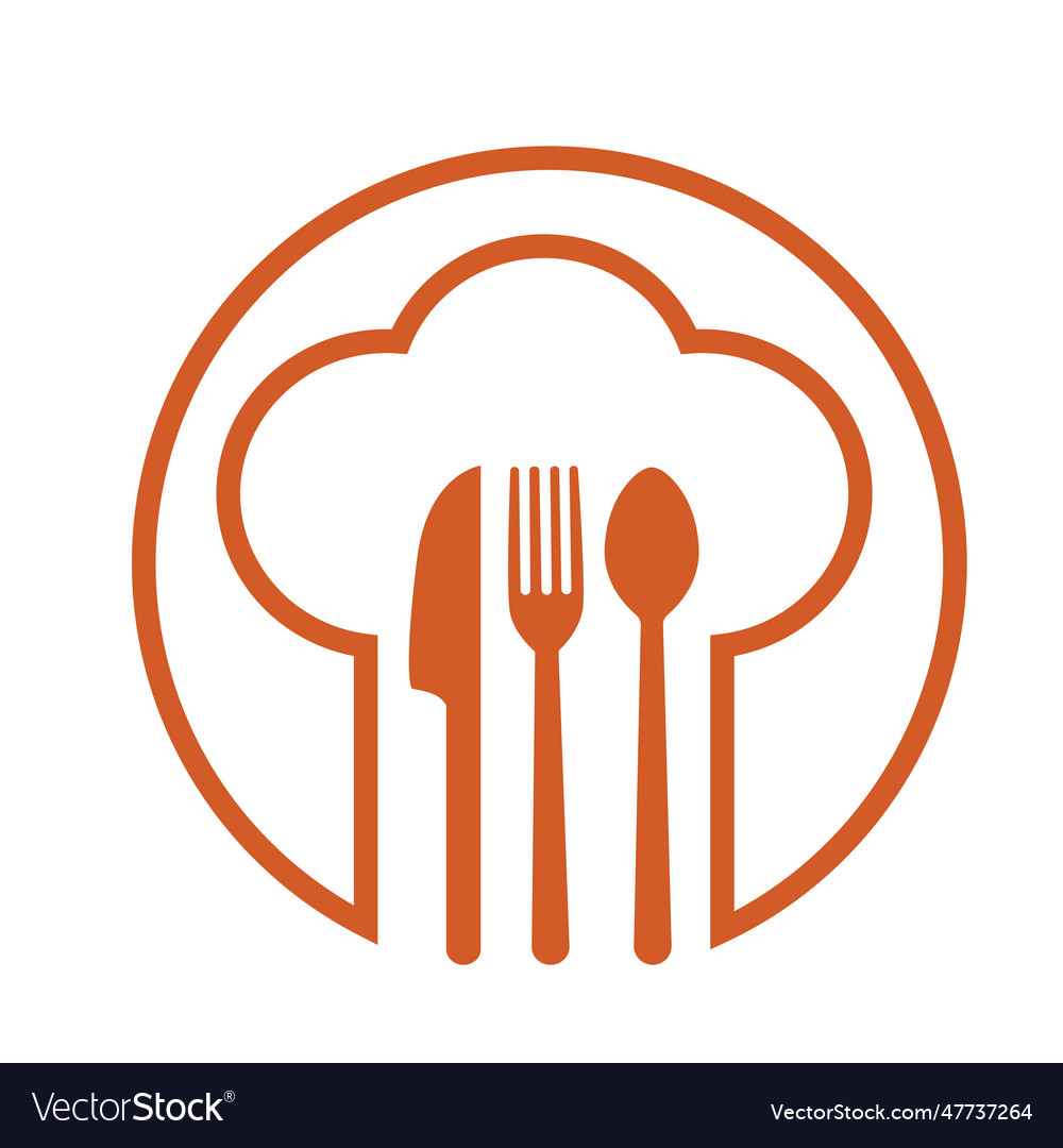 Chef hat spoon fork and knife Royalty Free Vector Image