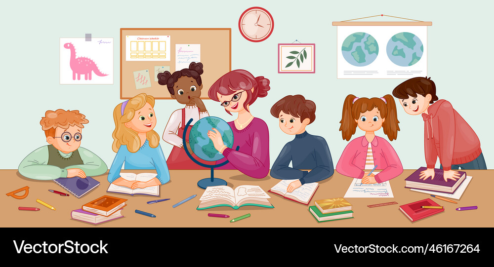 Children in art class with teacher Royalty Free Vector Image