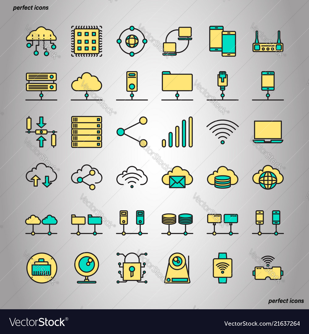 Computer networks and database color line icons vector image Computer networks and database color line icons