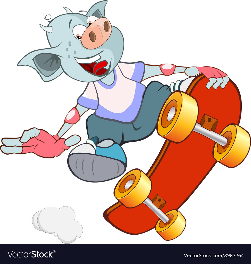 Cute devil skateboarding cartoon Royalty Free Vector Image