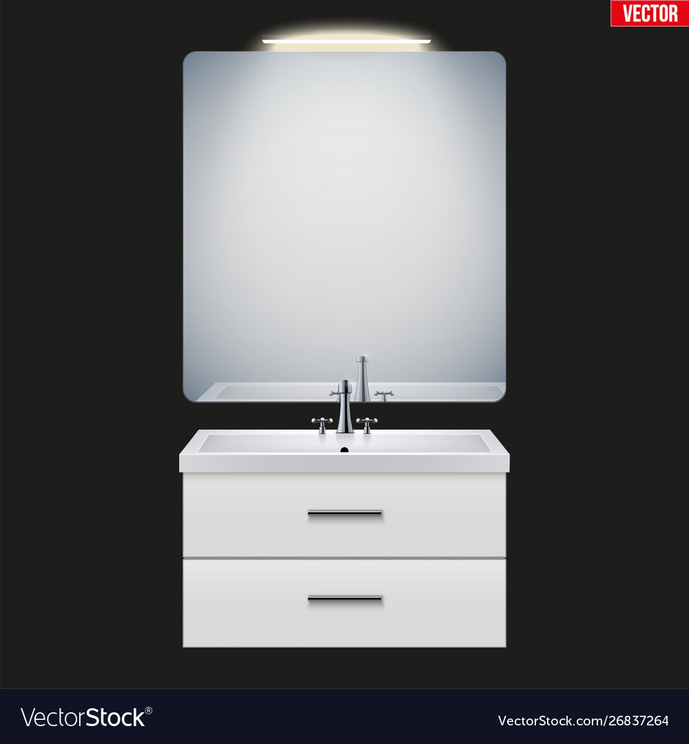 Domestic Washbasin Cabinet With Mirror Royalty Free Vector