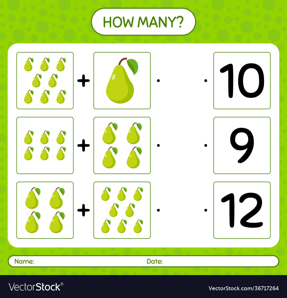 How many counting game with pear worksheet vector image How many counting game with pear worksheet
