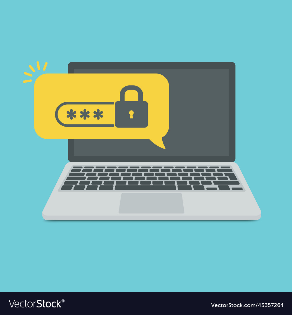 Laptop with password notification and lock icon vector image Laptop with password notification and lock icon