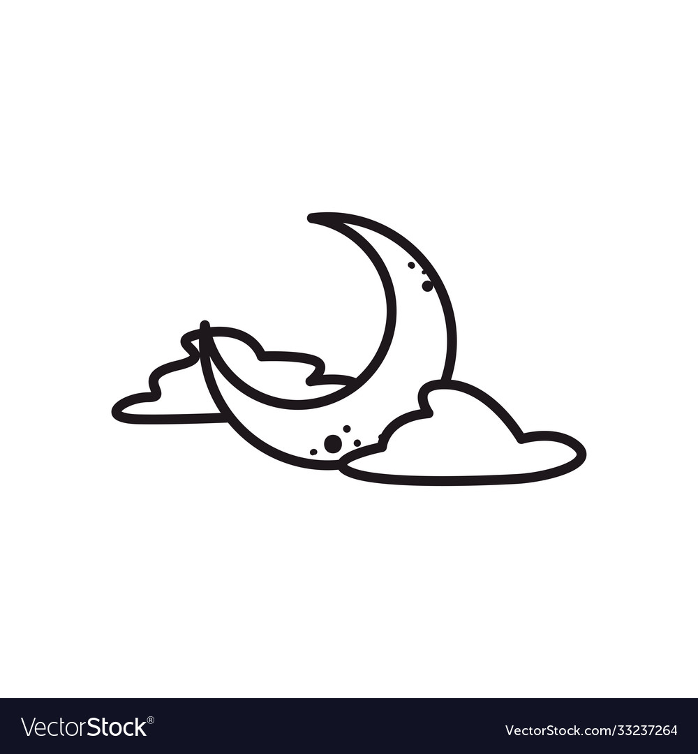 Moon with clouds line style icon design